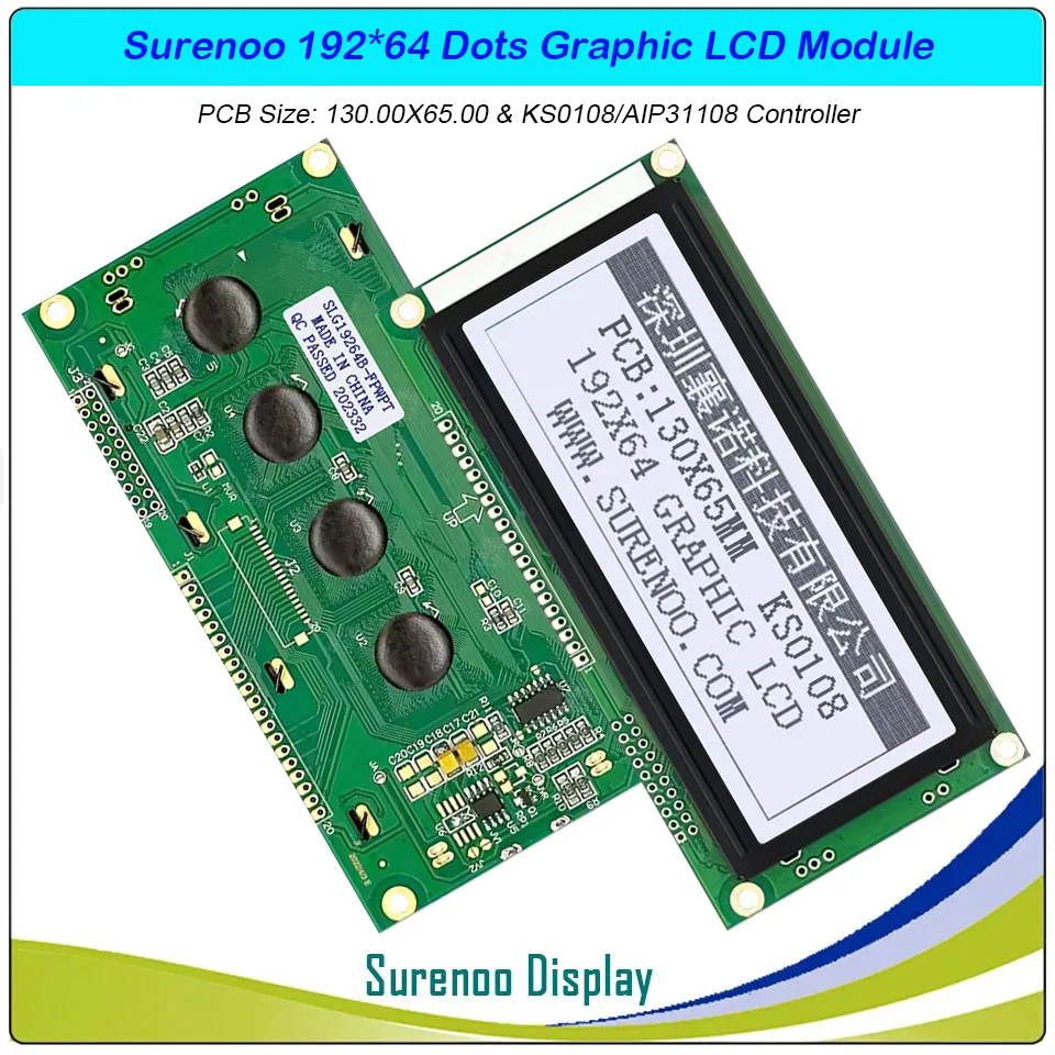 4.0" 130X65MM Graphic Matrix Blue LCD Module Display Screen 19264 build-in KS0108 Controller with LED Backlight