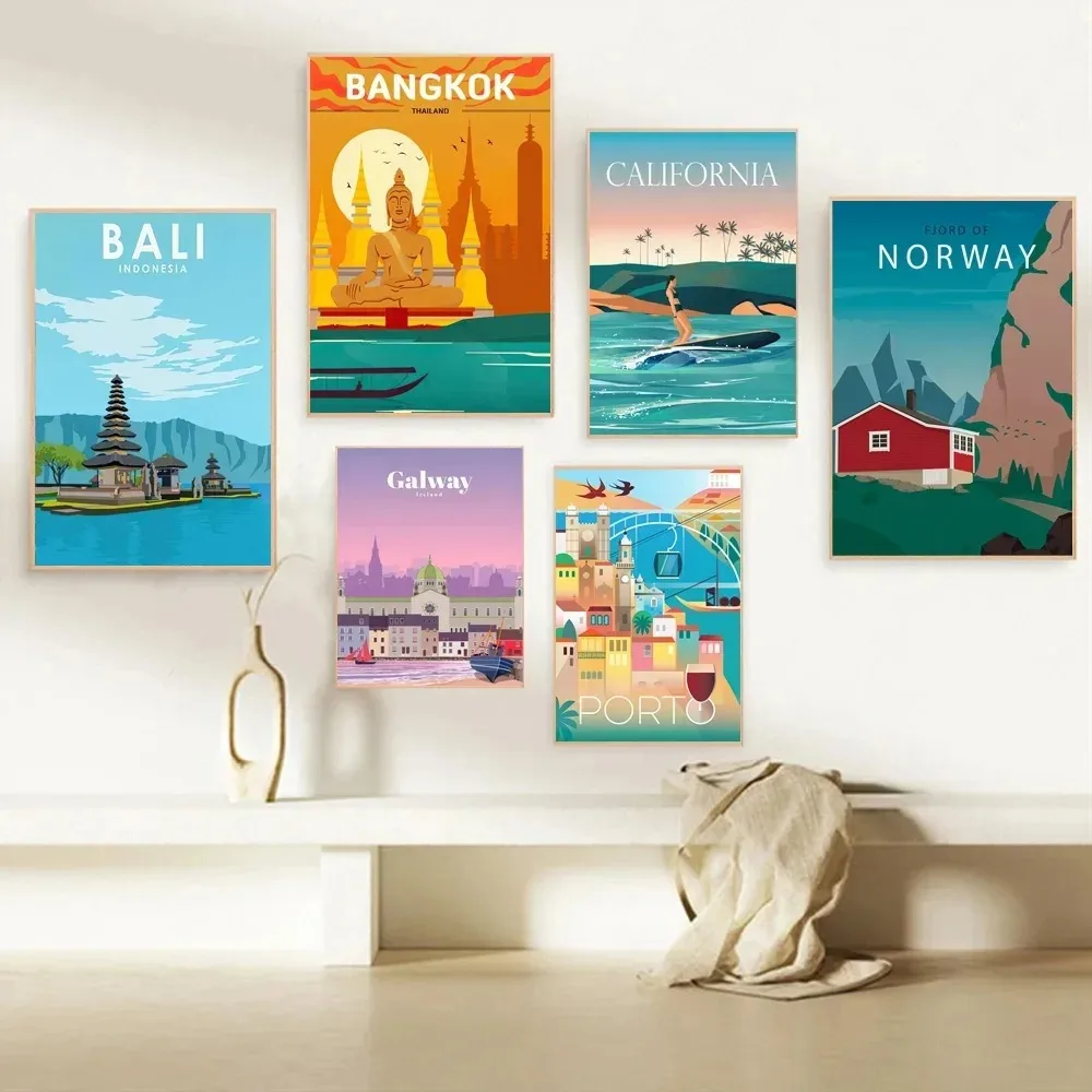 World Scenic Spots Bali Sydney Norway Tourist City Posters And Wall Art Canvas Painting Poster Decor Living Room home decoro