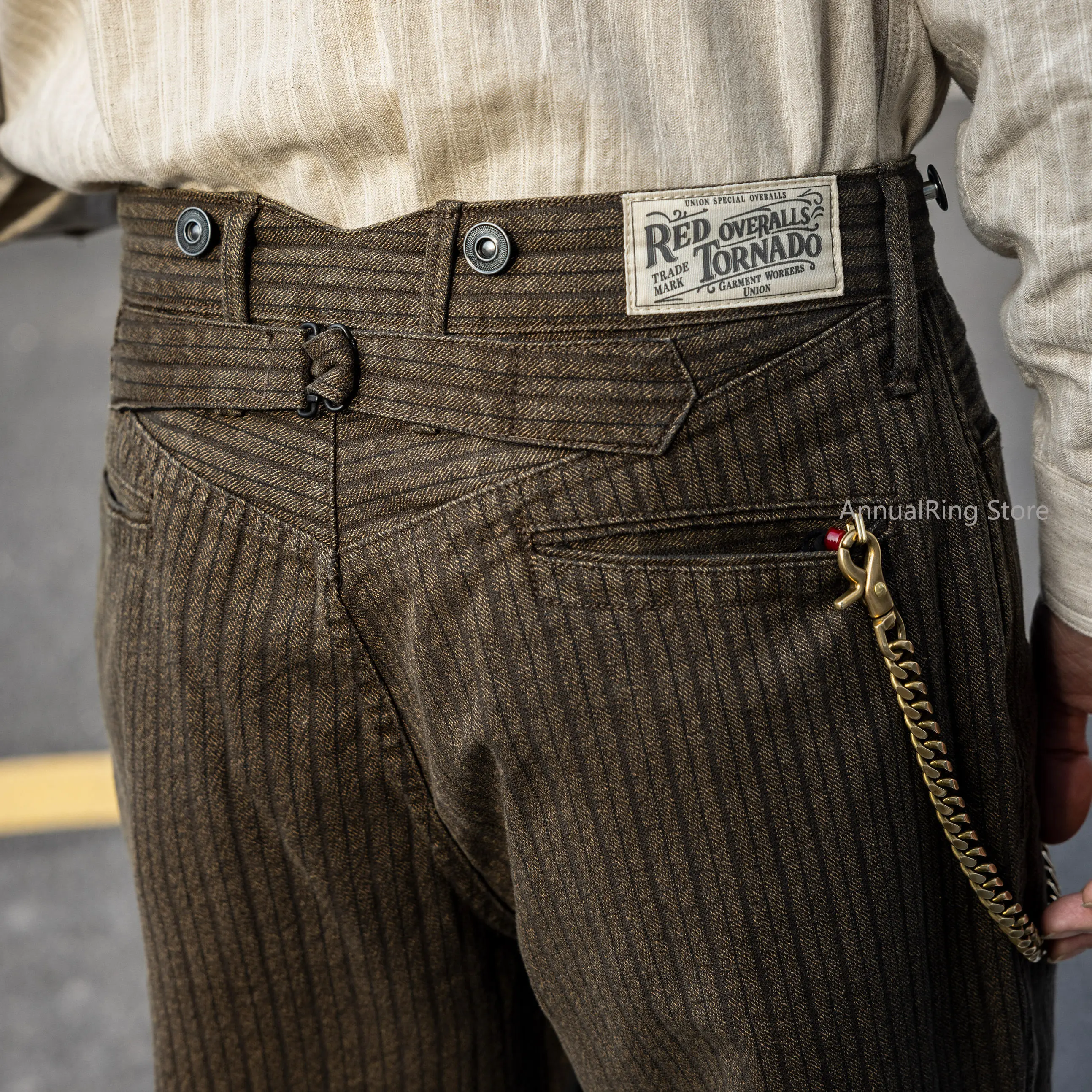 Red Tornado 1920s Heritage Stripe Work Pants Vintage Americana Men's Salt and Pepper Casual Trousers