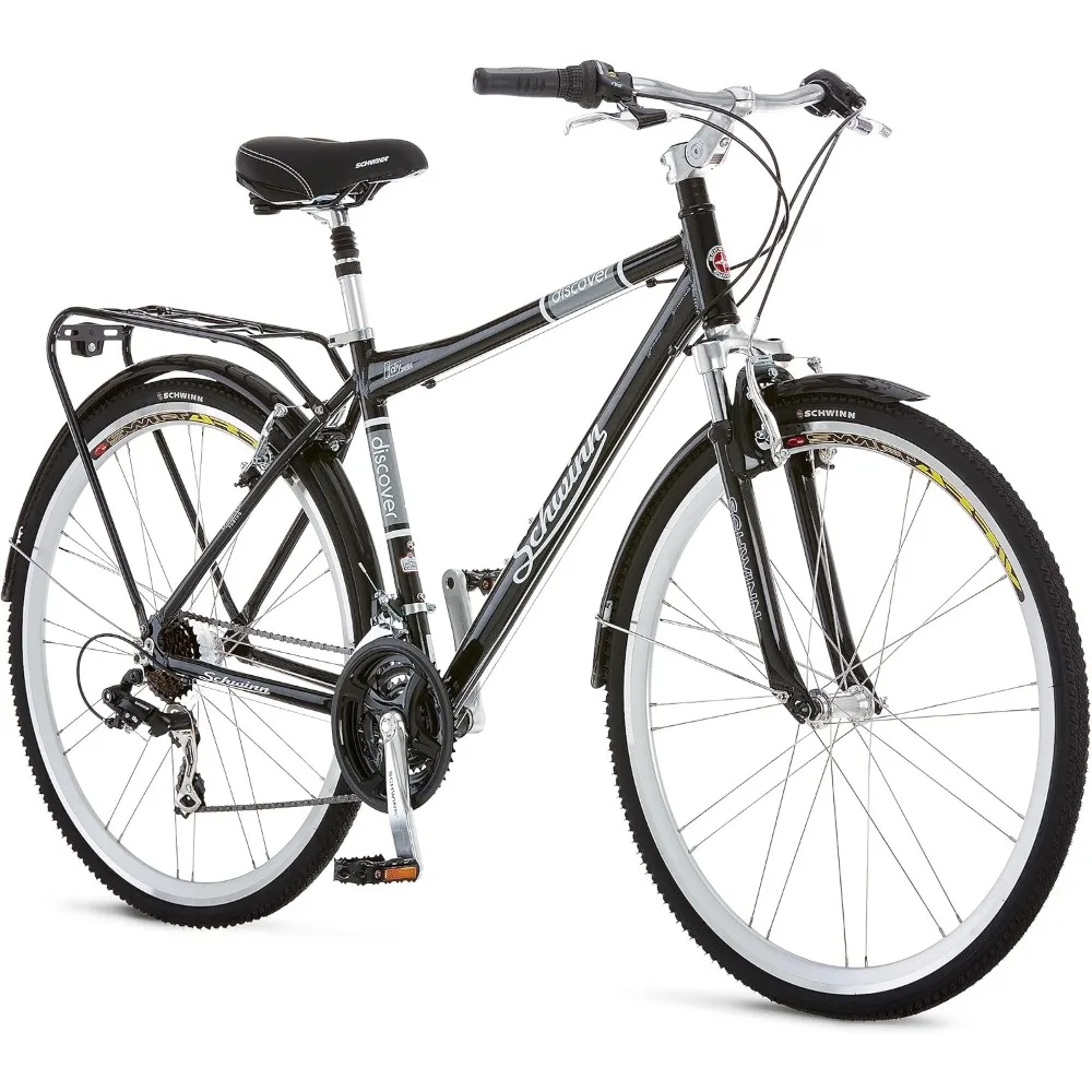 Discover Adult Hybrid Bike for Men and Women, 700c Wheels, 21-Speeds, Step-Through or Step-Over Frame, Front and Rear