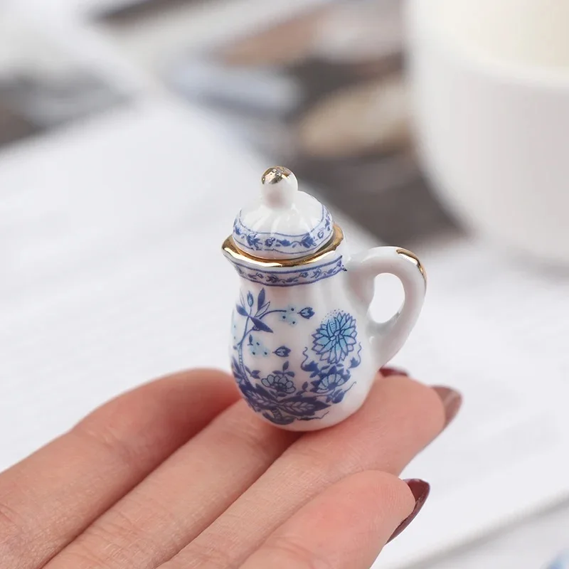 15pcs/Set 1:12 Mini Dollhouse Miniature Tableware Porcelain Ceramic Tea Cup Teapot Cup Plate Dollhouse Kitchen Furniture Toys