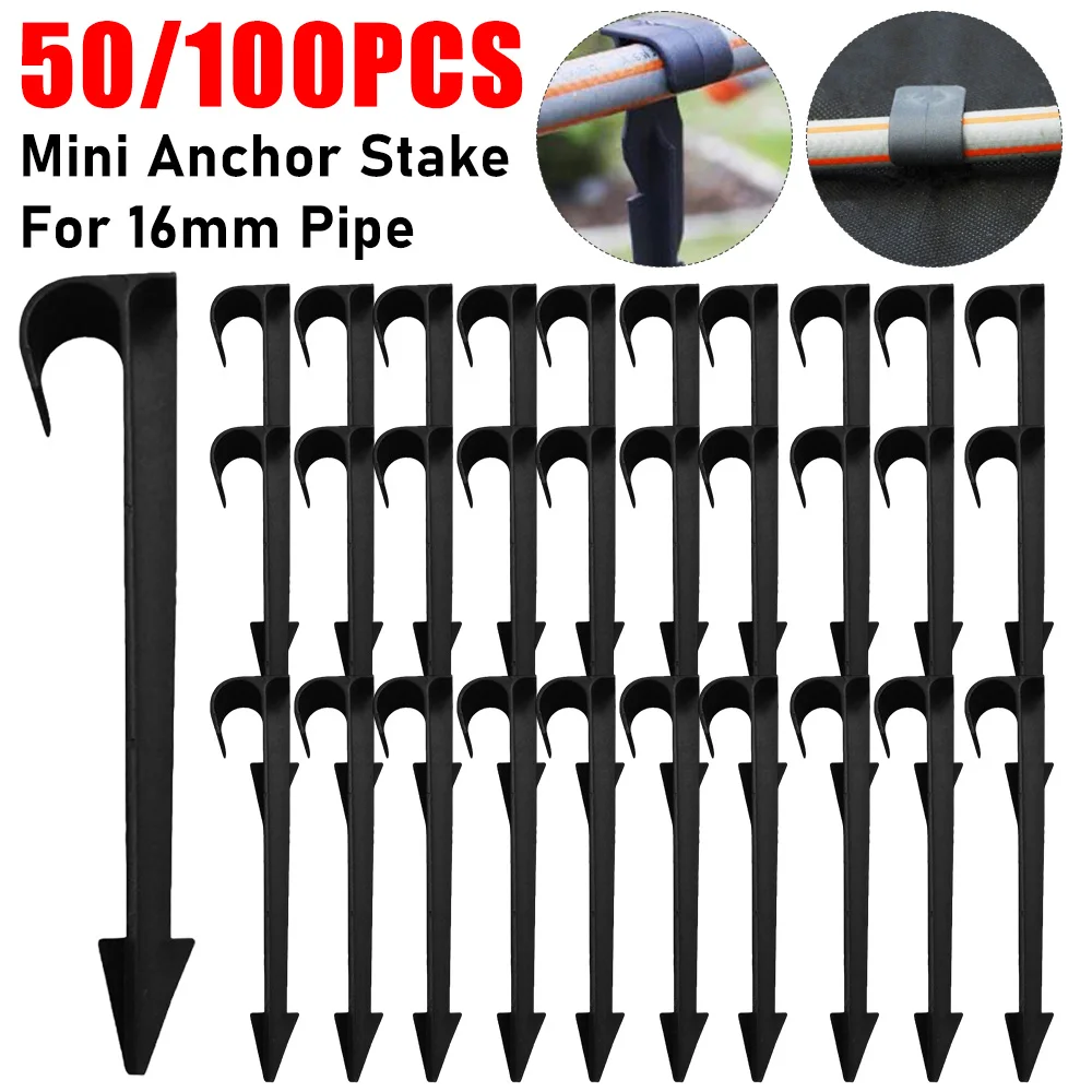 

50/100PCS Garden Irrigation Hose Anchor Stakes for 16mm Pipe Hose Drip Irrigation Garden Dripper Tube Mini Fixed Stakes for Tent