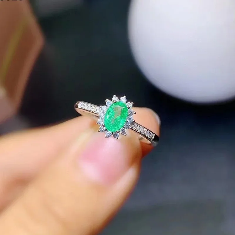 Natural Emerald Ring Green Genuine Gemstone Fine Jewelry for Women Anniversary Gift Real 925 Sterling Silver Free Shipping