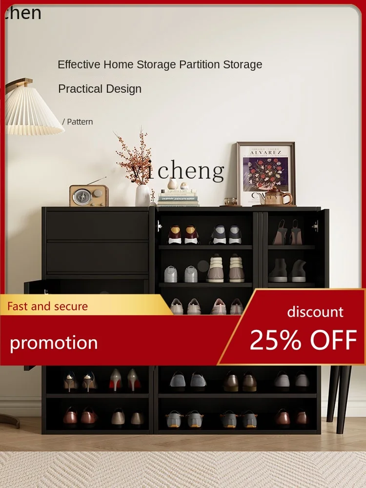 

YFY Легкий роскошный шкаф для обуви Современный минималистичный кремовый стиль Большой вместительный настенный шкаф для хранения в прихожей