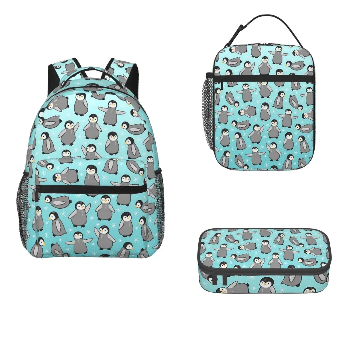 

Penguin Chicks Backpacks Boys Girls Bookbag Students School Bags Cartoon Kids Rucksack Lunch Bag Pen Bag Three-Piece Set