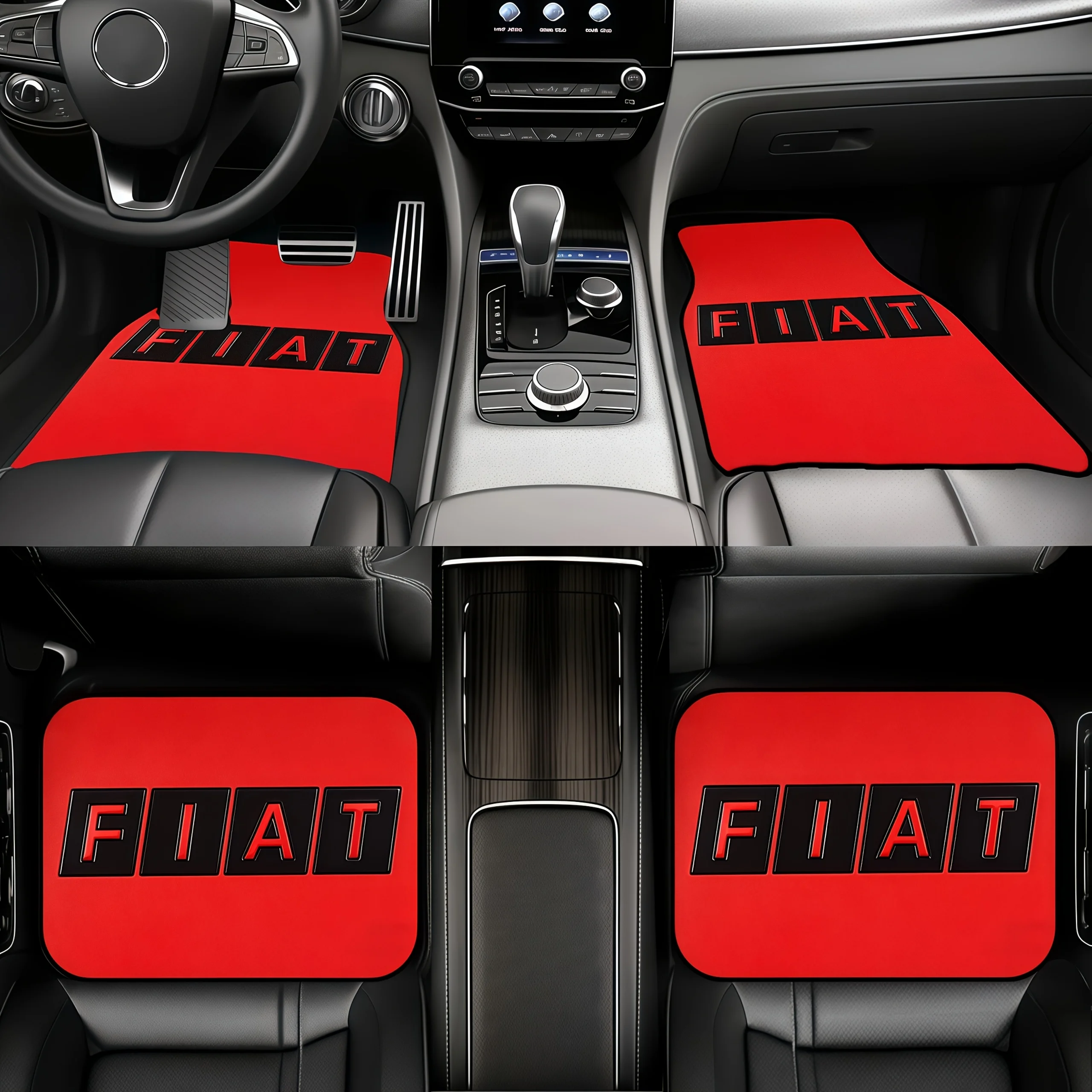 4pcs For Letter Pattern Car Floor Mats Set - Durable Polyester, Fit For Cars, Trucks & SUVs, Stylish Red & Design With 