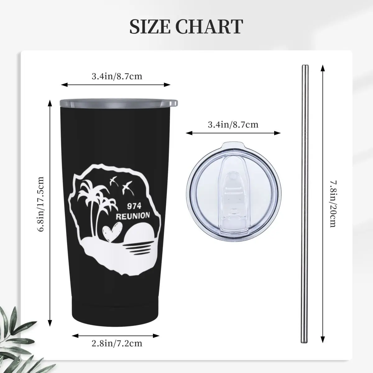 974 Reunion Island Stainless Steel Tumbler Vacuum Insulated Mugs Thermal Cold Cups Straws With Lid 20oz