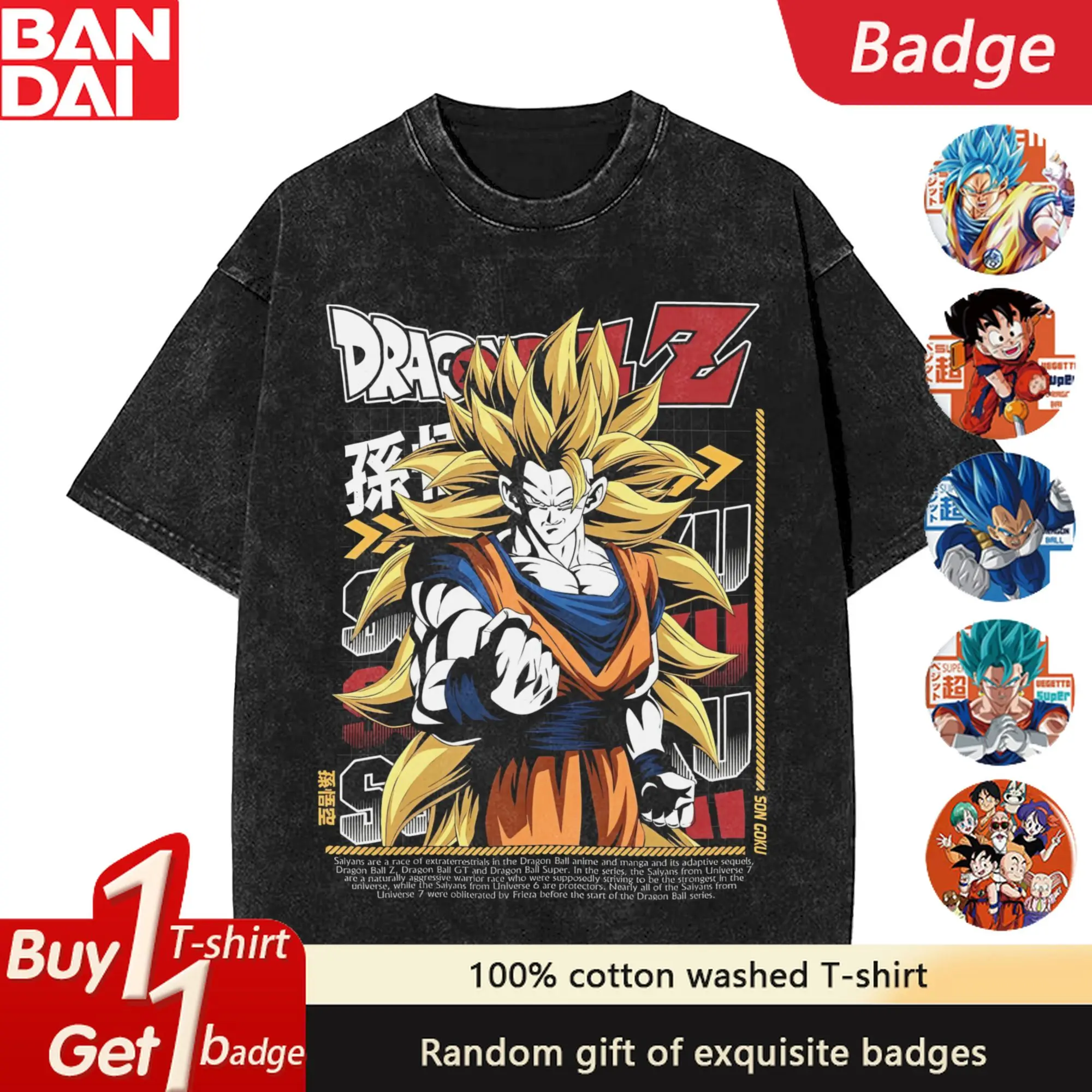 

Dragon Ball Anime Creative Super Saiyan 3 Printed T-shirt Summer Cotton Men's and Women's Loose Casual Short Sleeve Top