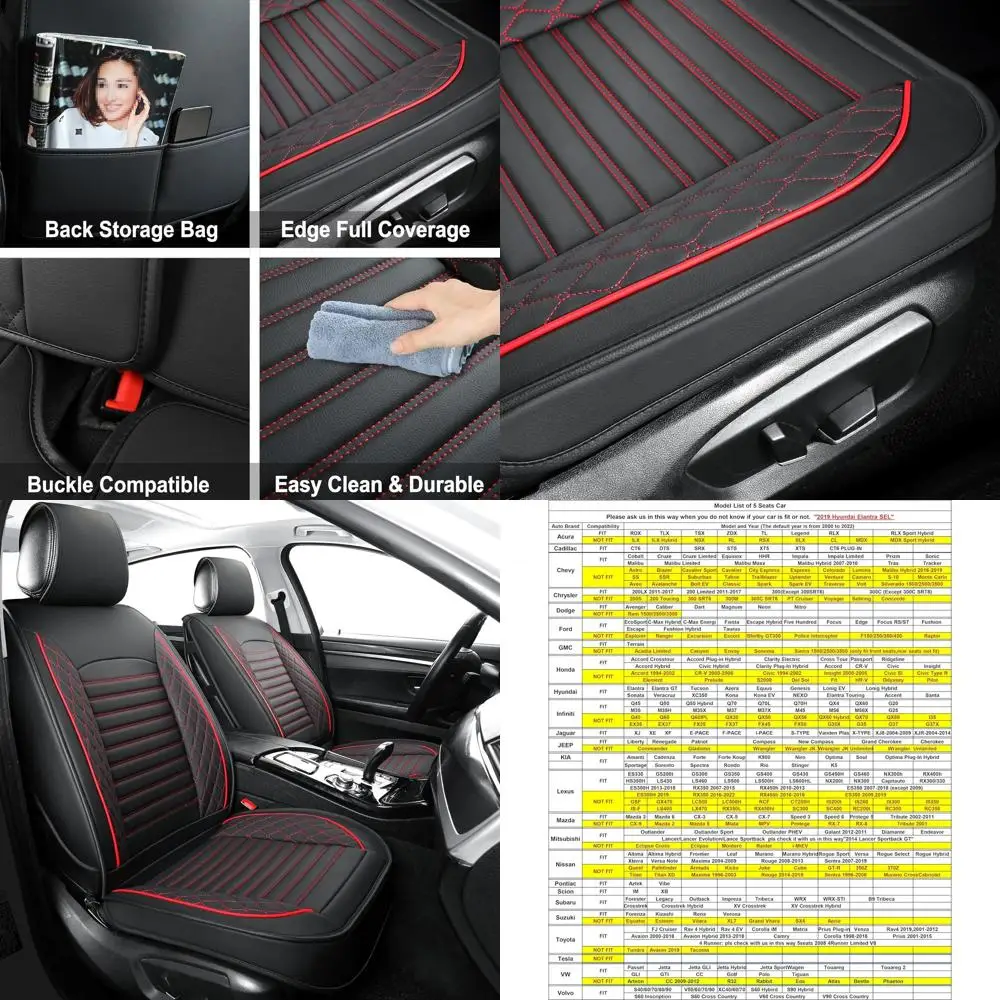 

Универсальные чехлы на автомобильные сиденья, передняя пара, черно-красный кожзам для грузовиков и внедорожников