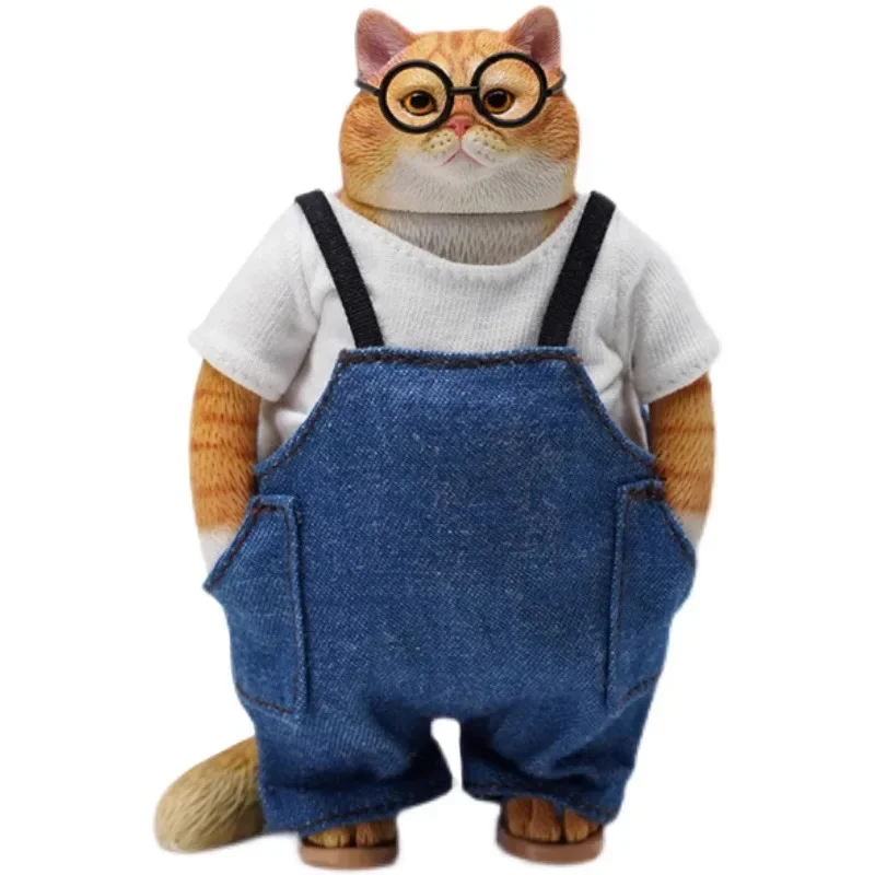 JXK 1/6 Scale Fat Cat Resin Blue Overalls Cat Simulated Animal Model 12inch Action Figures Lovely Pet Hobbies