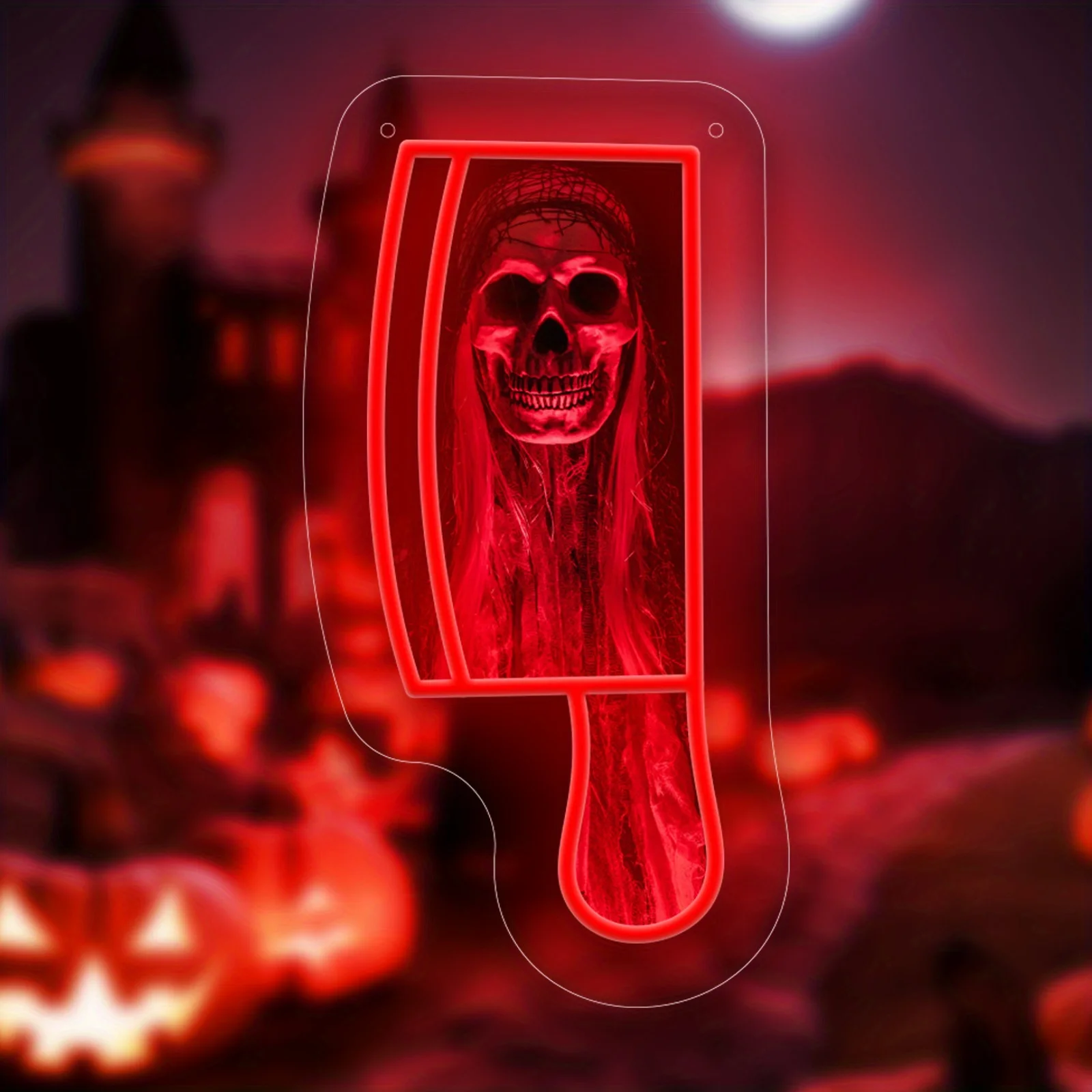 Terror Skull Neon Sign LED Halloween Rood Mes Neonlicht voor Slaapkamer Party Shop Club Restaurant Etalage Decor Dimbaar