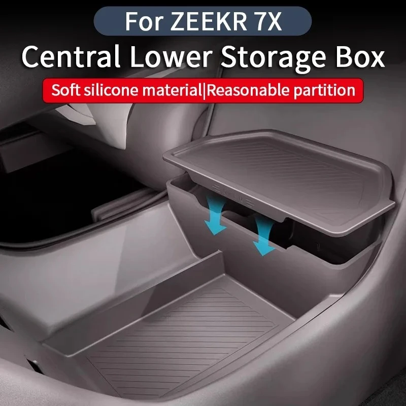 For ZEEKR 7X Central Control Lower Level Organizer Storage Box Armrest Box Below Silicone Tray Car Accessory