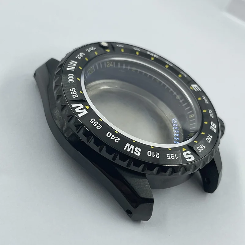 Solid 43.7mm Black PVD Coated Stainless Steel Watch Case Sapphire Glass Suitable For NH35/36 Movement