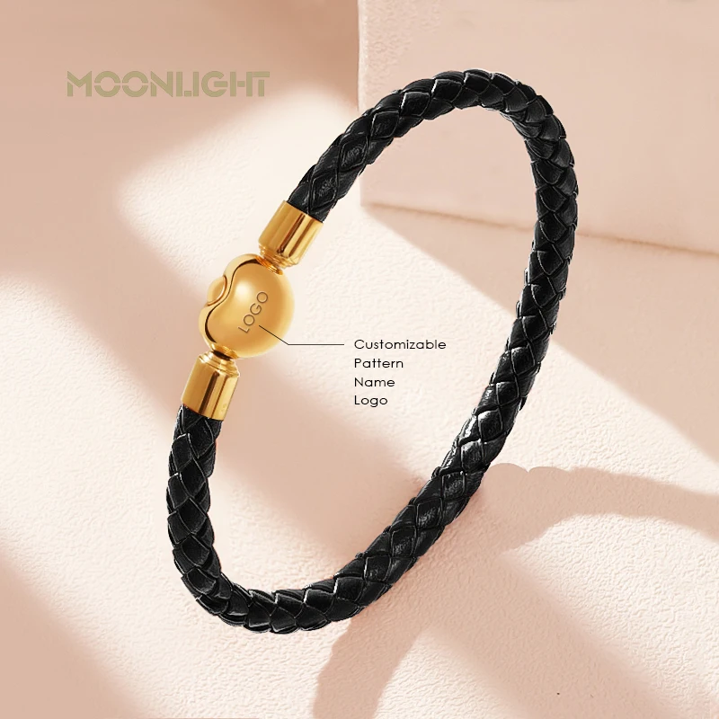 Lucky Golden Treasure Genuine Braided Leather Charm Bracelet for Woman Simple Black Red Female Fashion Jewelry Accessories Gift