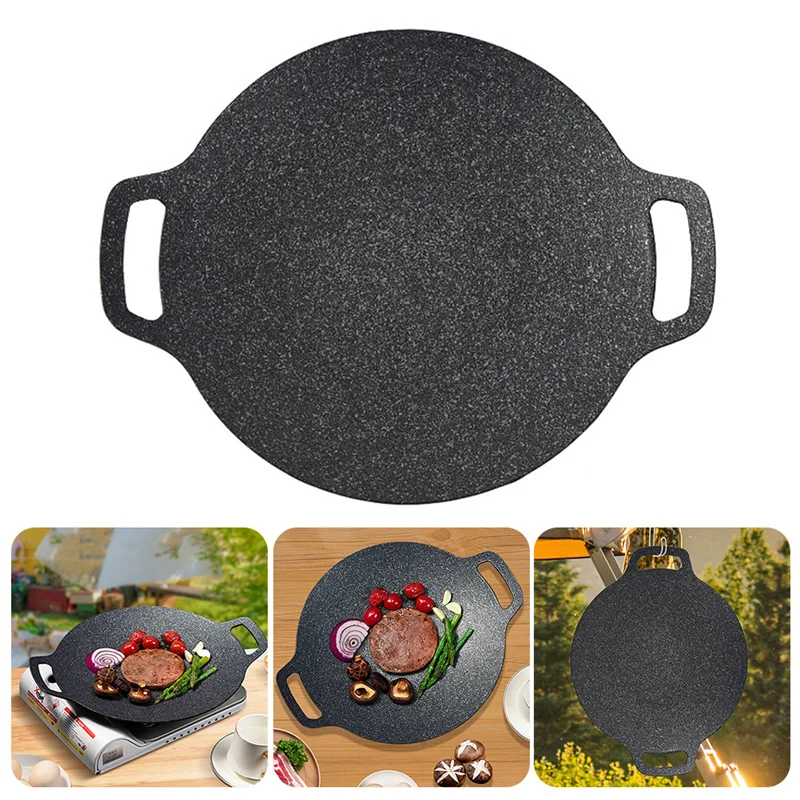 

Korean Round Grill Pan Non Stick Pan Barbecue Plate Household Frying Pan Outdoor Picnic Smokeless Barbecue Plate Barbecue Tool