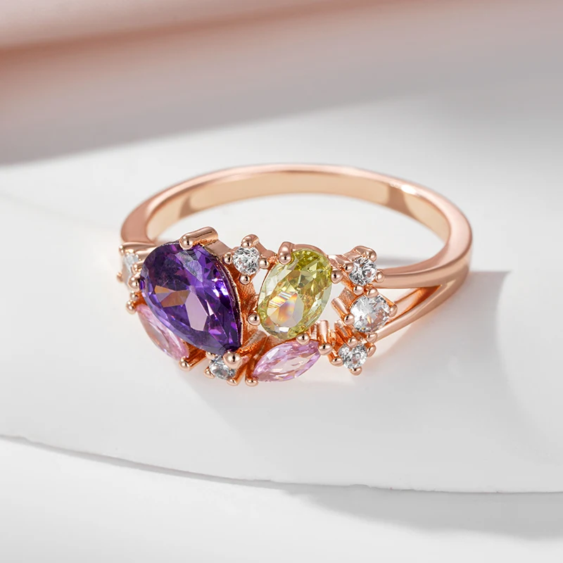 SYOUJYO Multicolored Natural Zircon Luxury Ring For Women 585 Rose Gold Color Party Fine Trendy Jewelry