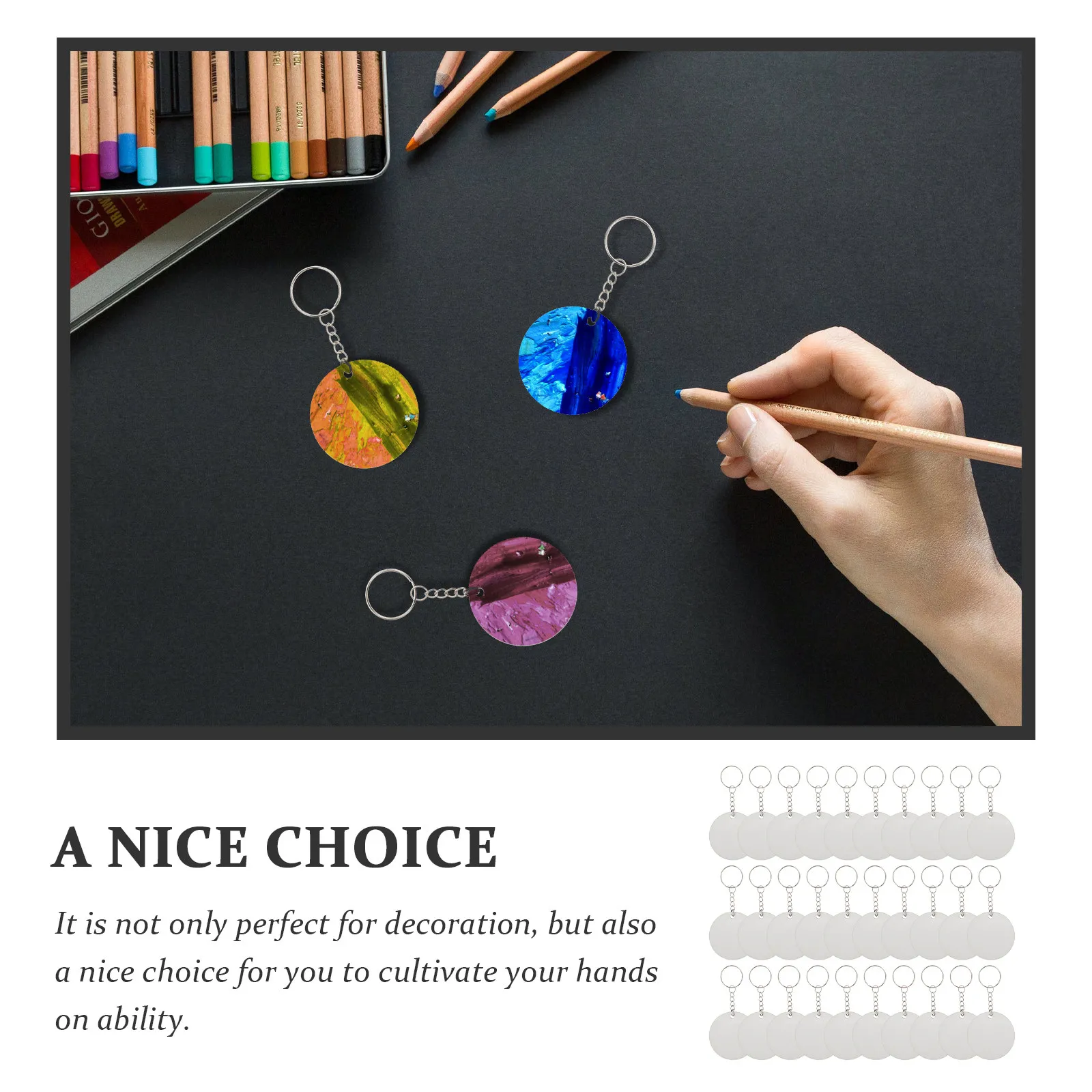 1Set Sublimation Keychain Blanks Set Sturdy Lightweight Metal DIY Key Chain Ornament for Heat Press Photo Transfer Crafting