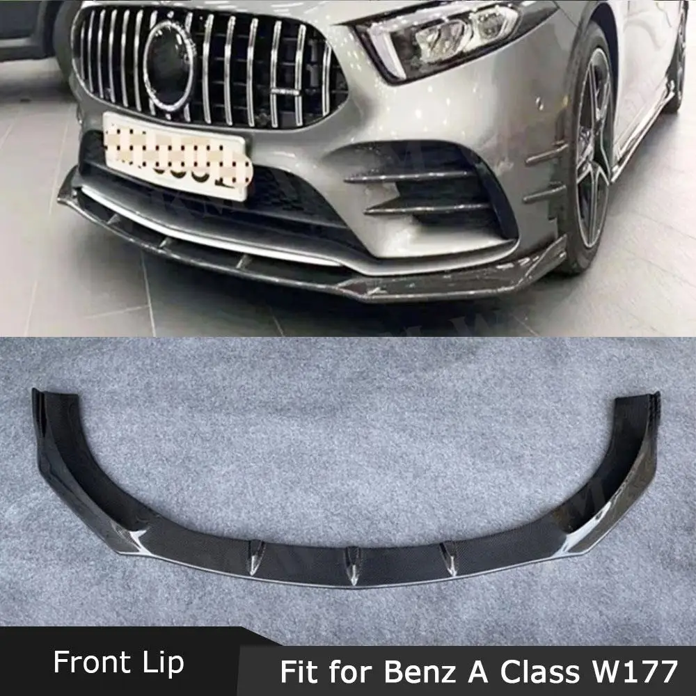 Carbon Fiber Front Bumper Lip Chin Spoiler Car Accessorise for Mercedes Benz A Class W177 A35  2020-2022 FRP Protect Guard Cover