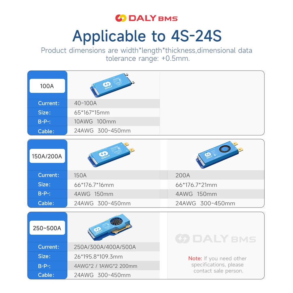 Daly Smart Active Balance Automatically Identify BMS 4S 8S 17S 24S 40A 500A For Lithium Battery Li-ion LifePO4 12V 24V 48V BMS