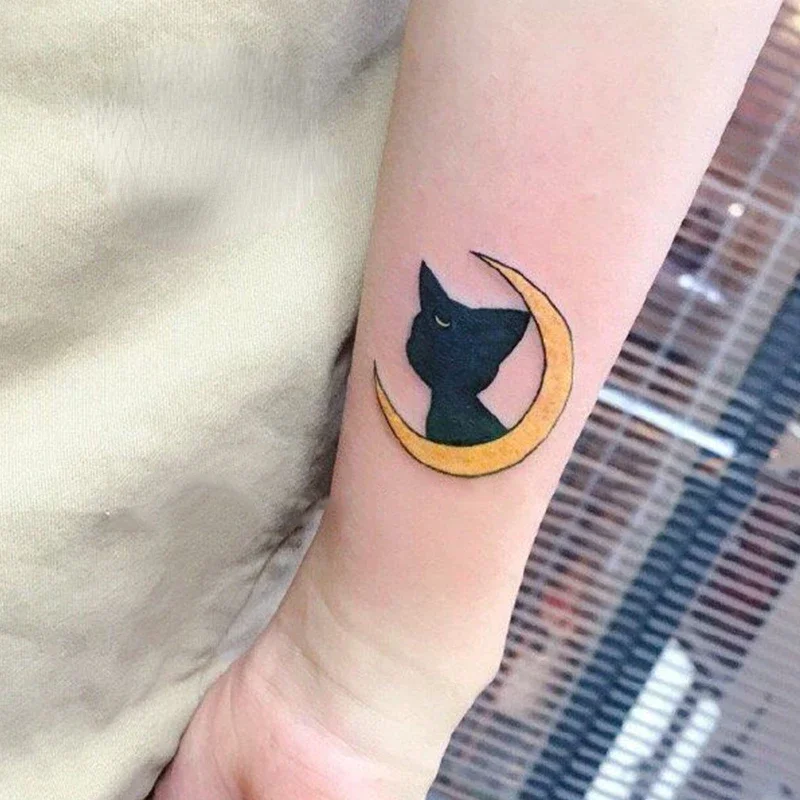 

Moon Cat Temporary Tattoo Anime Cartoon Waterproof Tatoo Durable Body Art Leg Arm Fake Tattoo Sticker for Woman Man