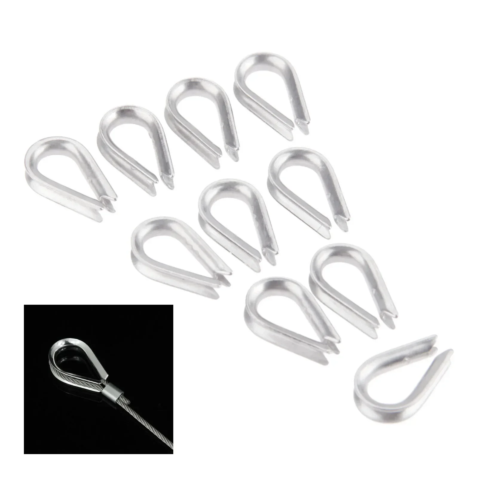 

10Pcs Boats 2mm M2 3/32"" Wire Rope Cable Thimble Sleeves 316 Stainless Steel Wire Rope Thimbles Wirerope Clamps Crimping Marine