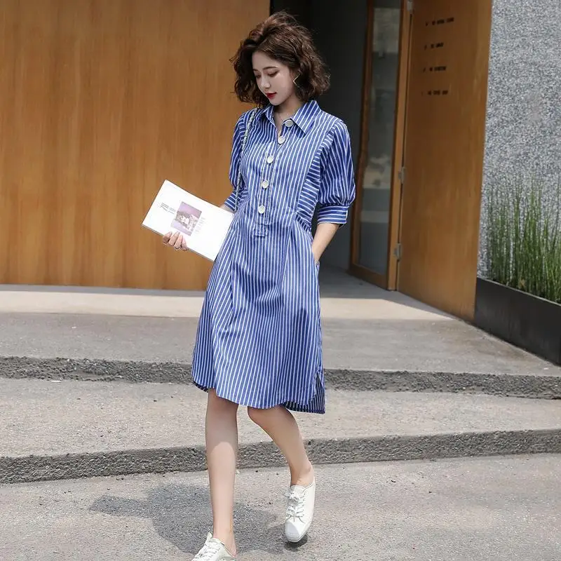 

Spring Summer Fashion Polo Neck Short Sleeve Dress Women Casual Versatile Stripes Vestidos De Fiesta Sexy Chic Female Clothes