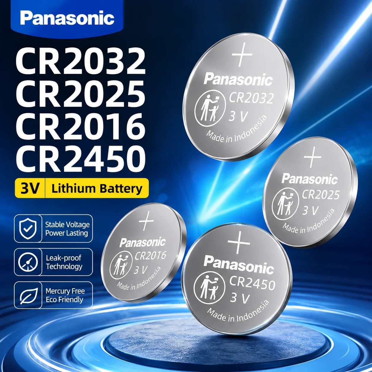 Original Panasonic CR2032 CR2025 CR2016 CR2450 3V Lithium Battery for Watch Calculator Clock Remote Control Toys Button Cell