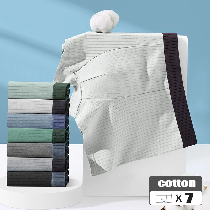 7 Pcs Men's Cotton Character Stripe soft Boxer Sexy Lingerie Mens Underpants Underwear Shorts Breathable Panties Plus Size L-4XL
