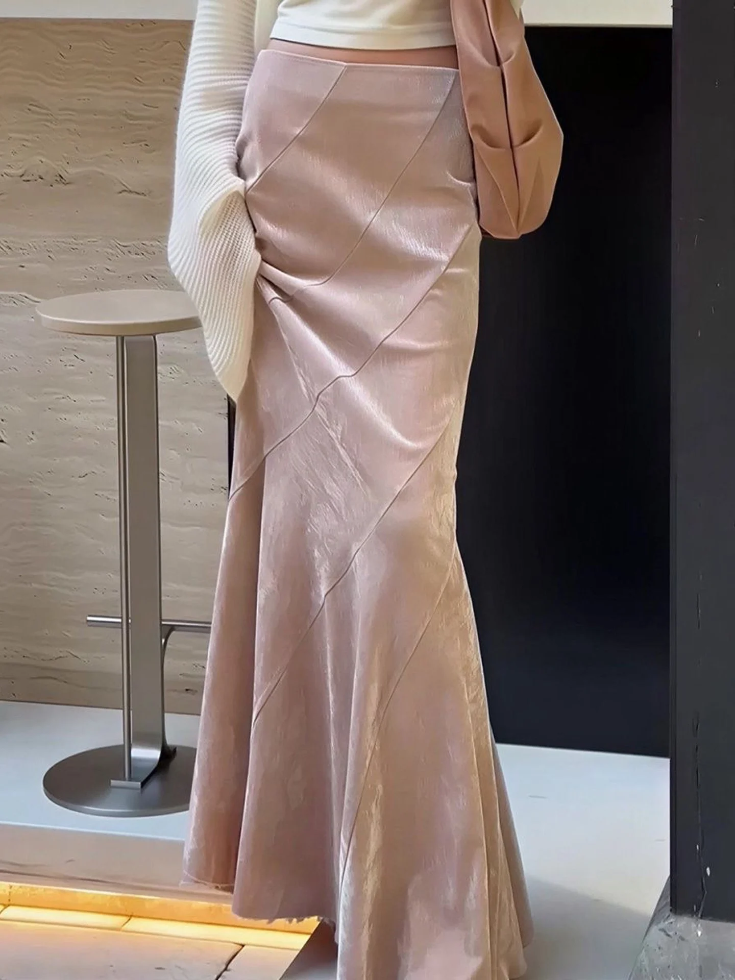 Fashionable Fish Tail Half Skirt Women's Casual Elegant Design Slimming Autumn New Style Long Skirt High Waist A-Line Skirt