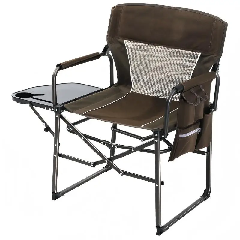 Folding Director Chair with Side Table & Storage Pocket, Portable Outdoor Camping Chair for Beach