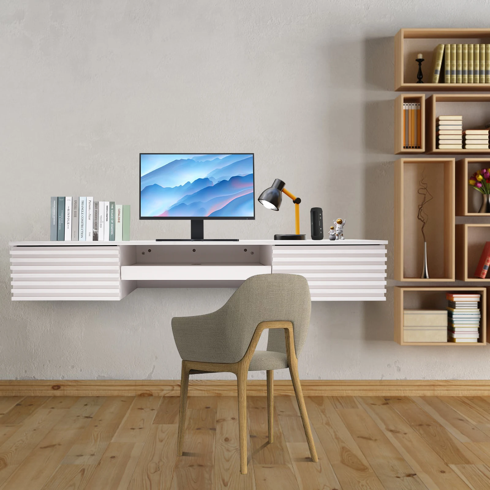 CNCEST Wall Mounted Desk Modern Style Wall Mounted Desk with Pull Out Drawer PVC Edge Sealing Wall Organizer 60 * 15.5 * 9.5in