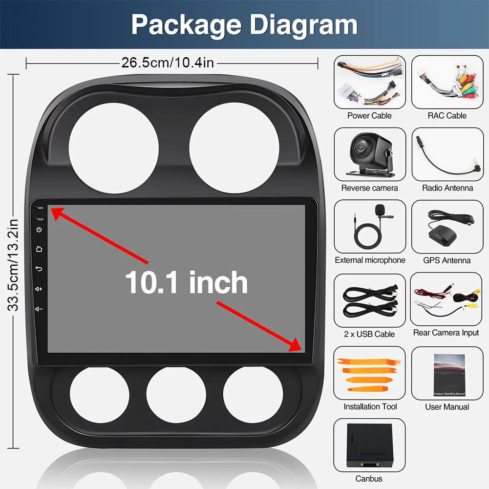 راديو ستيريو للسيارة لاسلكي CarPlay Android راديو السيارة التلقائي مع نظام تحديد المواقع واي فاي BT راديو FM مشغل الوسائط المتعددة لسيارة جيب باتريوت كومباس