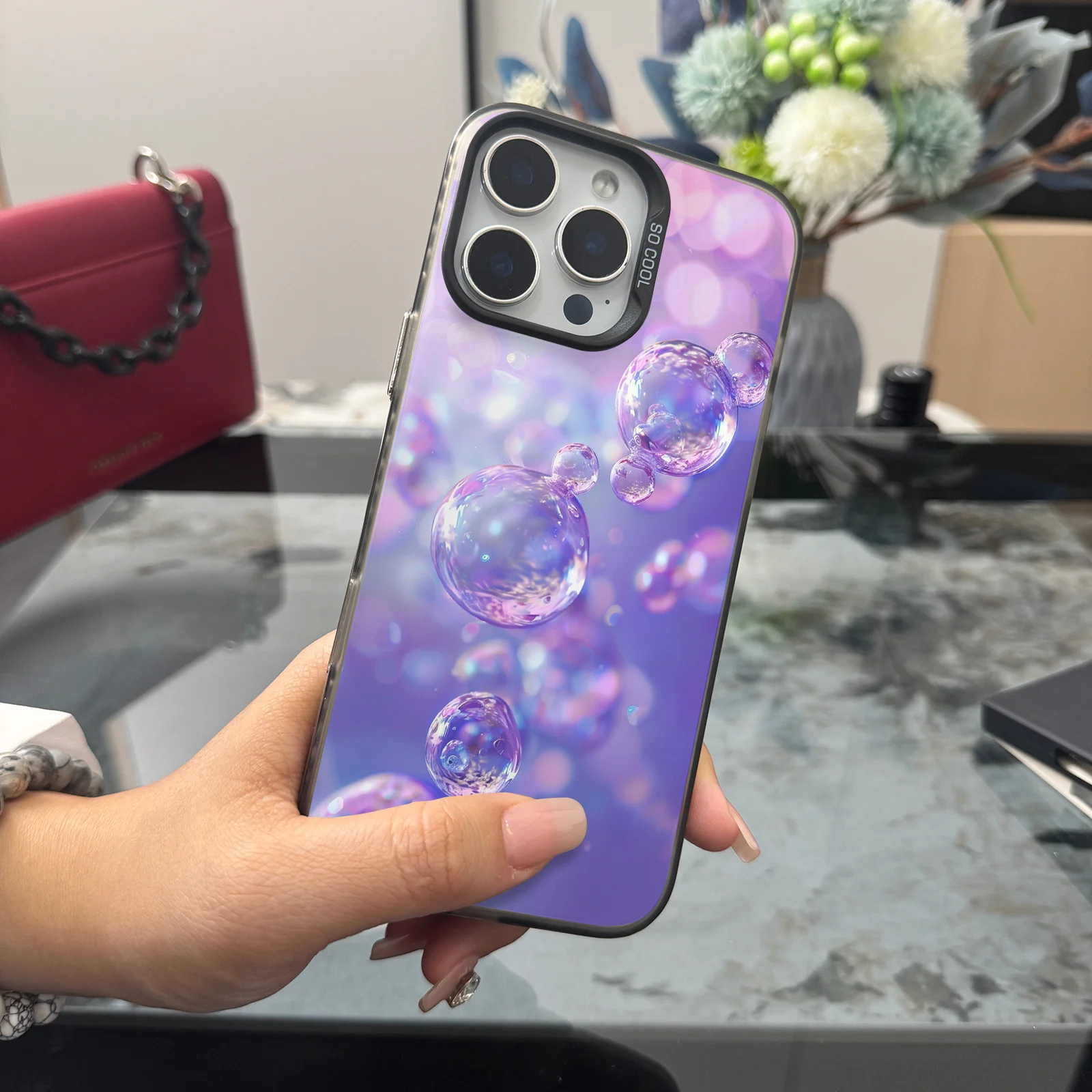 

Purple bubble pattern phone case for iPhone 16 15 14 13 12 11 Pro/ Max/Plus shock-proof rear cover anti-fingerprint