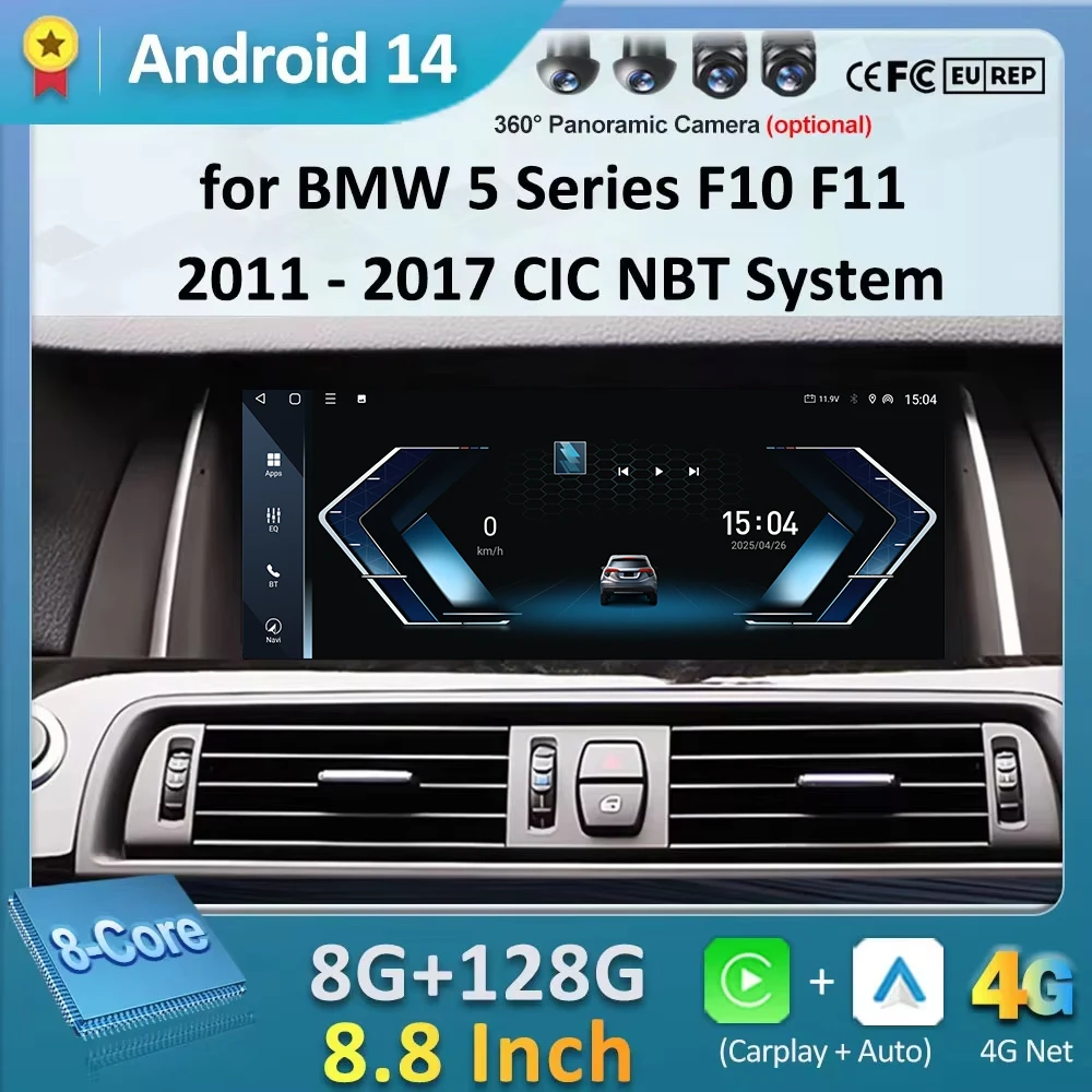 Car Radio Android 14 Wireless Carplay for BMW 5 Series F10 F11 2011 - 2017 CIC NBT System 10.25 inch 4G BT Multimedia Player GPS