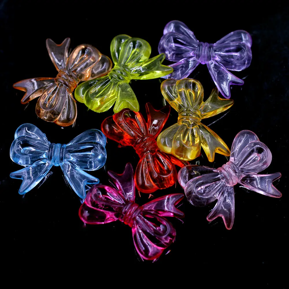 50PCS Mix Transparent Acrylic Bowknot Charm Beads Multicolor Handicrafts Home Clothing Decoration Accessories DIY Material Pack