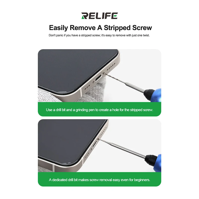 RELIFE TX1 Set Mata Bor Sekrup Geser Bahan Paduan Ekstra Keras Cepat Melepas Sekrup yang Tergelincir Alat Perbaikan Ponsel