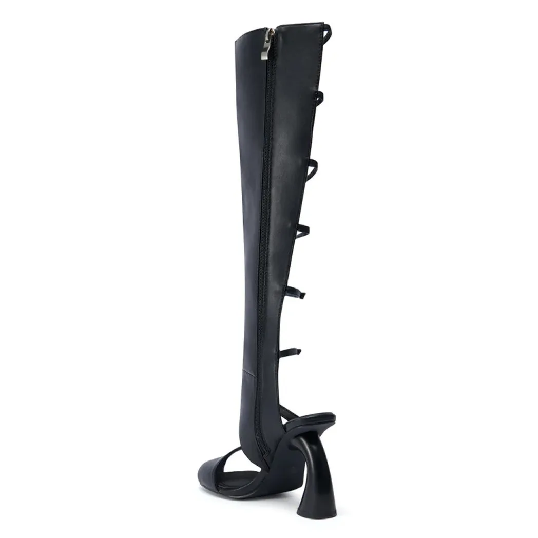 

2026European and American Summer Unconventional Coarse High-heeled Sandals, High Tube Hollow Thin Belt Fashion Runway Cool Boots