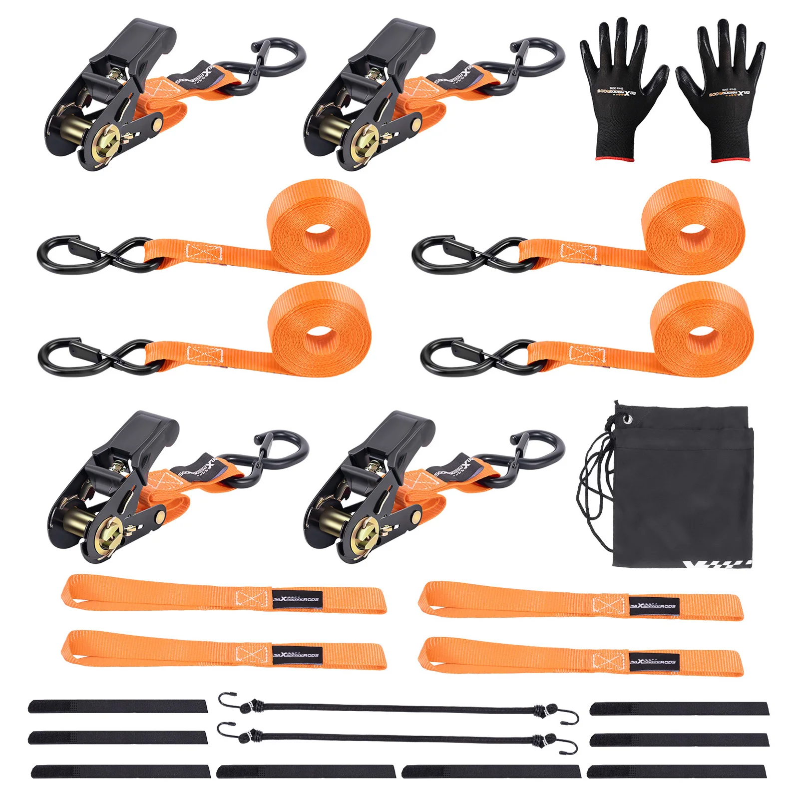 

4pcs Ratchet Straps 2200 lbs with S-Hook&Safety Clip for Transport Trailer
