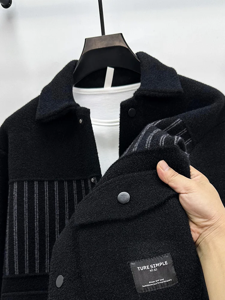 Light Luxury New Men's Brand Autumn and Winter Fashion Cardigan Striped Print Design Overcoat Casual Pocket Patch Knitted Top