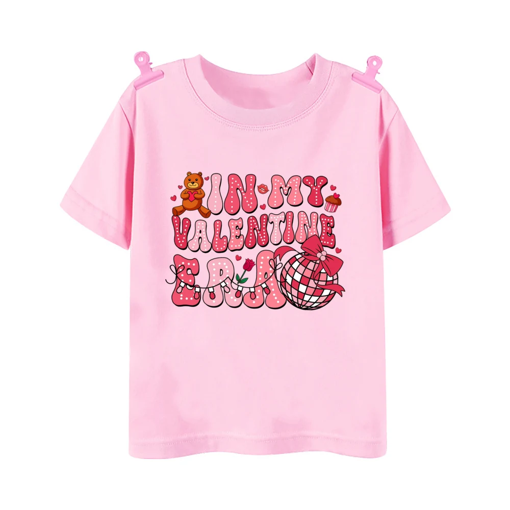In My Valentie Era Heart Printed Kids Shirts Valentine\'s Day Party Boys Girls Outfit T-shirt Child Short Sleeve Tee Toddler Tops