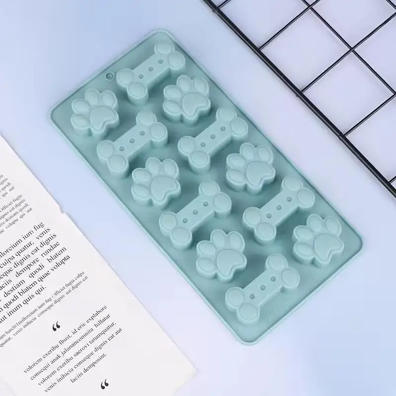 Dog Biscuit Silicone Mold Food Grade Non-Stick 1Pcs Pink/Blue Paw Bone Shape for Homemade Pet Snack Baking