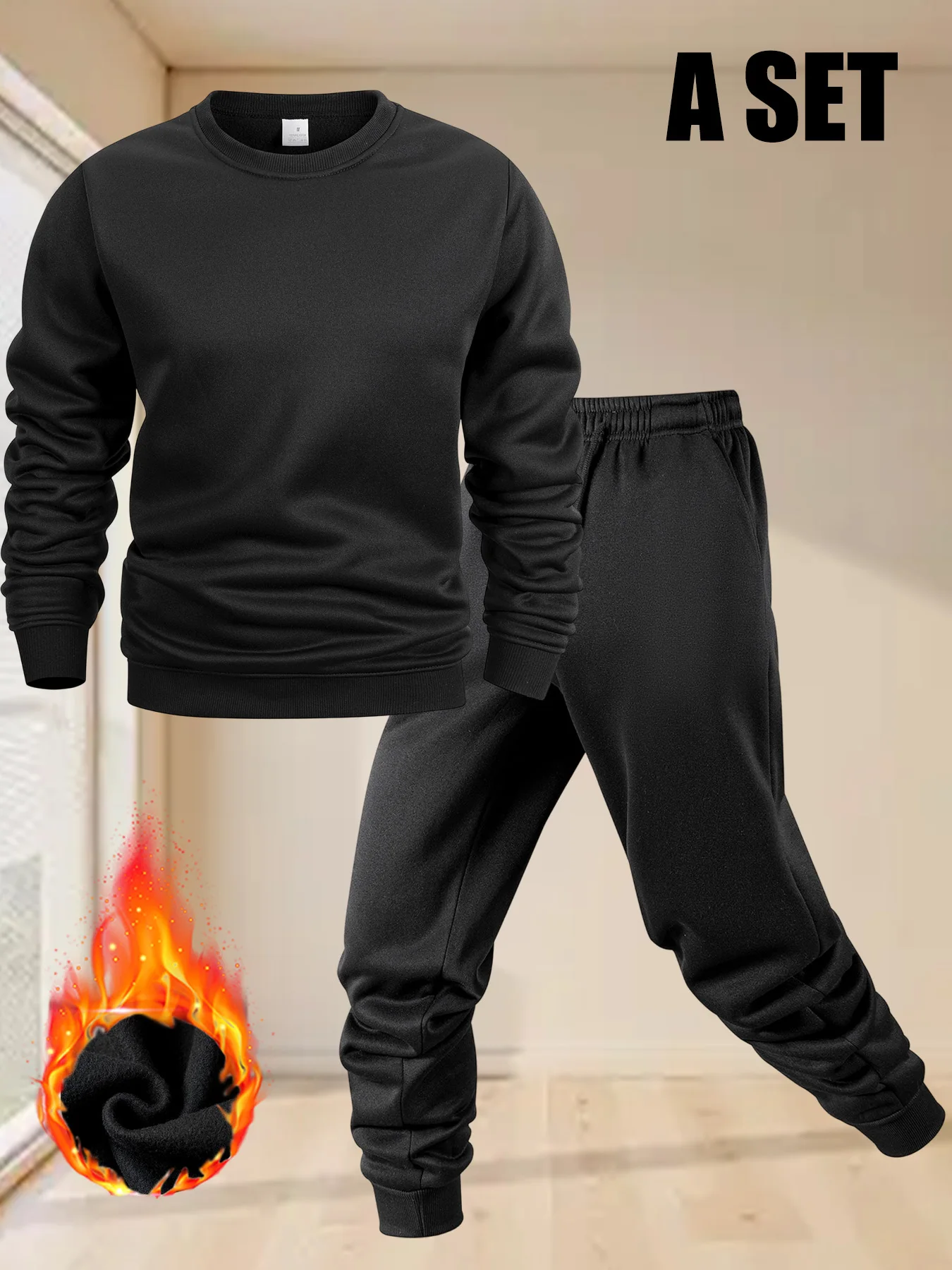 Men's Autumn Sets Round-neck Sweatshirts and Jogging Pants Outdoor Fitness Casual Tracksuit Solid Pullover+pants Two-piece Set
