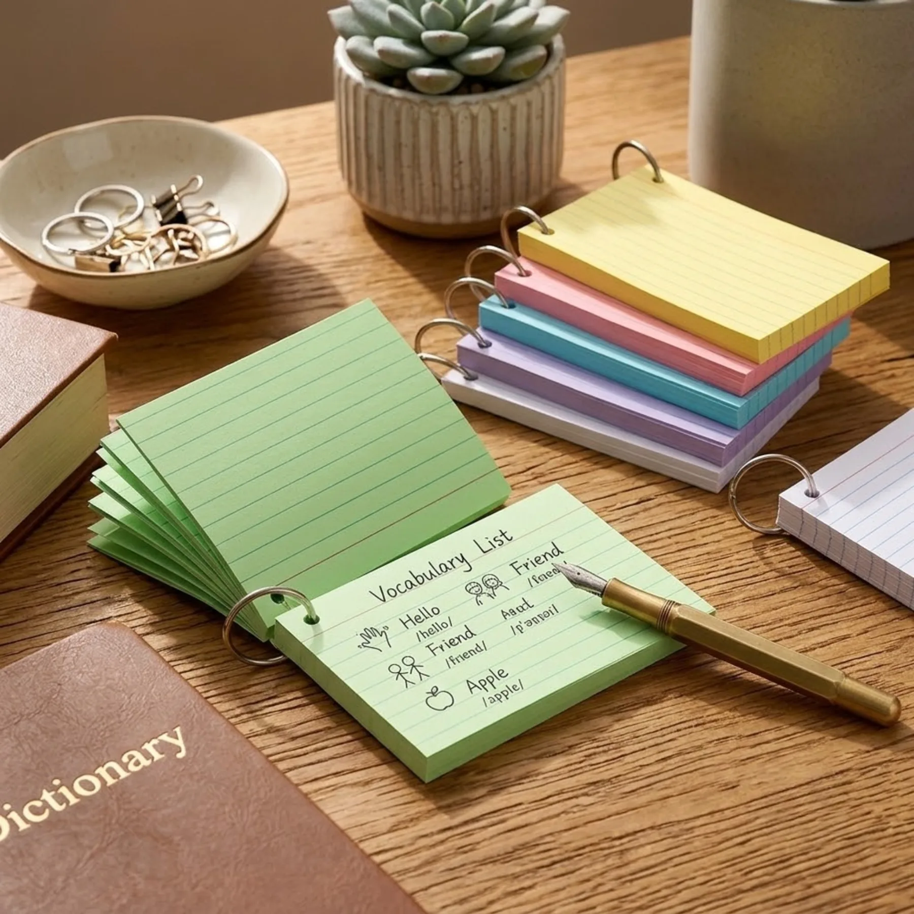 2PCS Colored Lined Index Cards, Heavyweight Flash Note Cards with Rings, Study Supplies for School & College