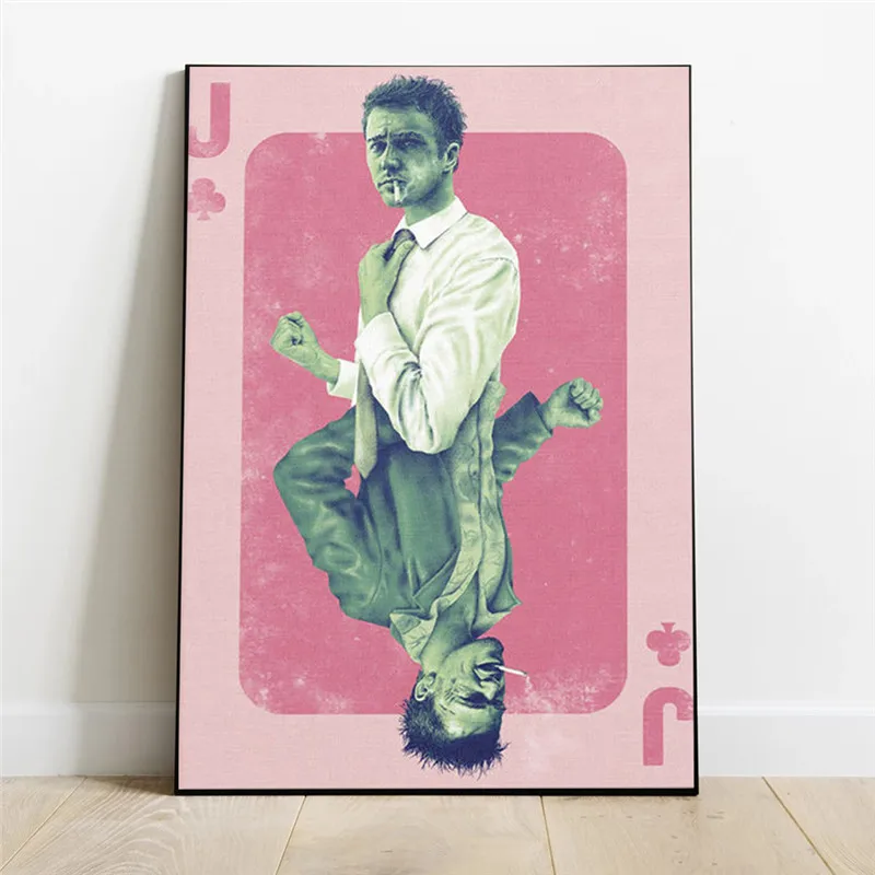 Classic Movie Fight Club Poster Card Edward Norton and Brad Pitt Picture Prints Wall Canvas Painting for Living Room Home Decor