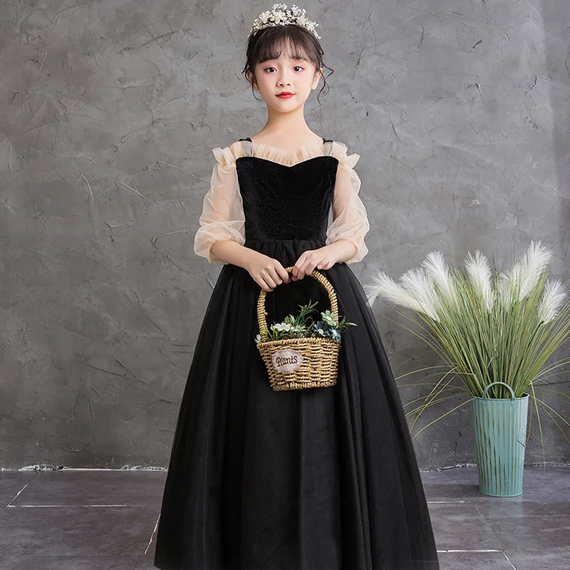 

Children's Formal Dress Piano Performance Girls' Performance Dress Princess Dress Spring and Autumn New Black High-end Little Ho
