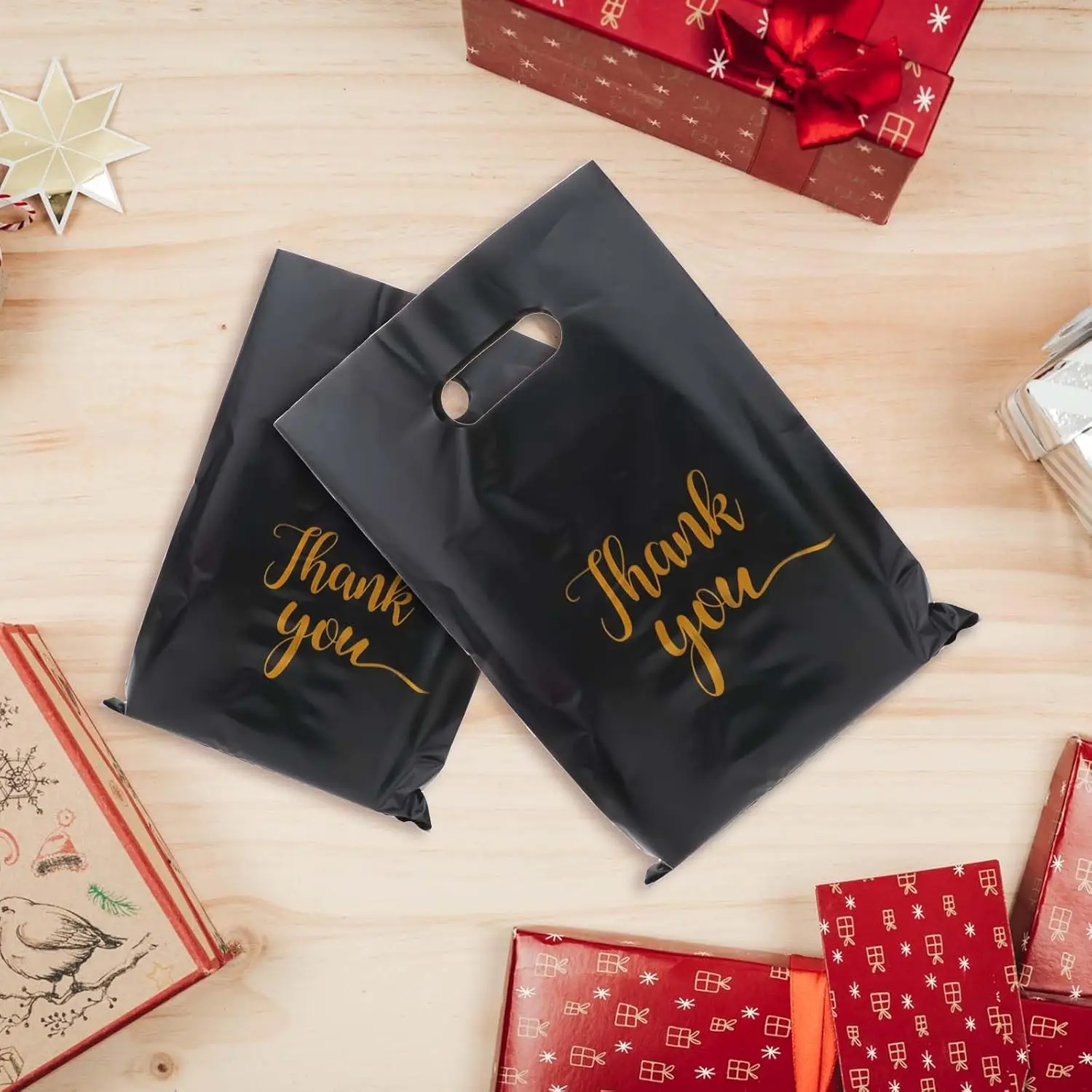 20/50 Stück wiederverwendbare, faltbare, wasserdichte PE-Einkaufstasche, strapazierfähige Boutique-Supermarkt-Einzelhandelstasche, perfekte Dankeschön-Party-Geschenktasche – Detail 3