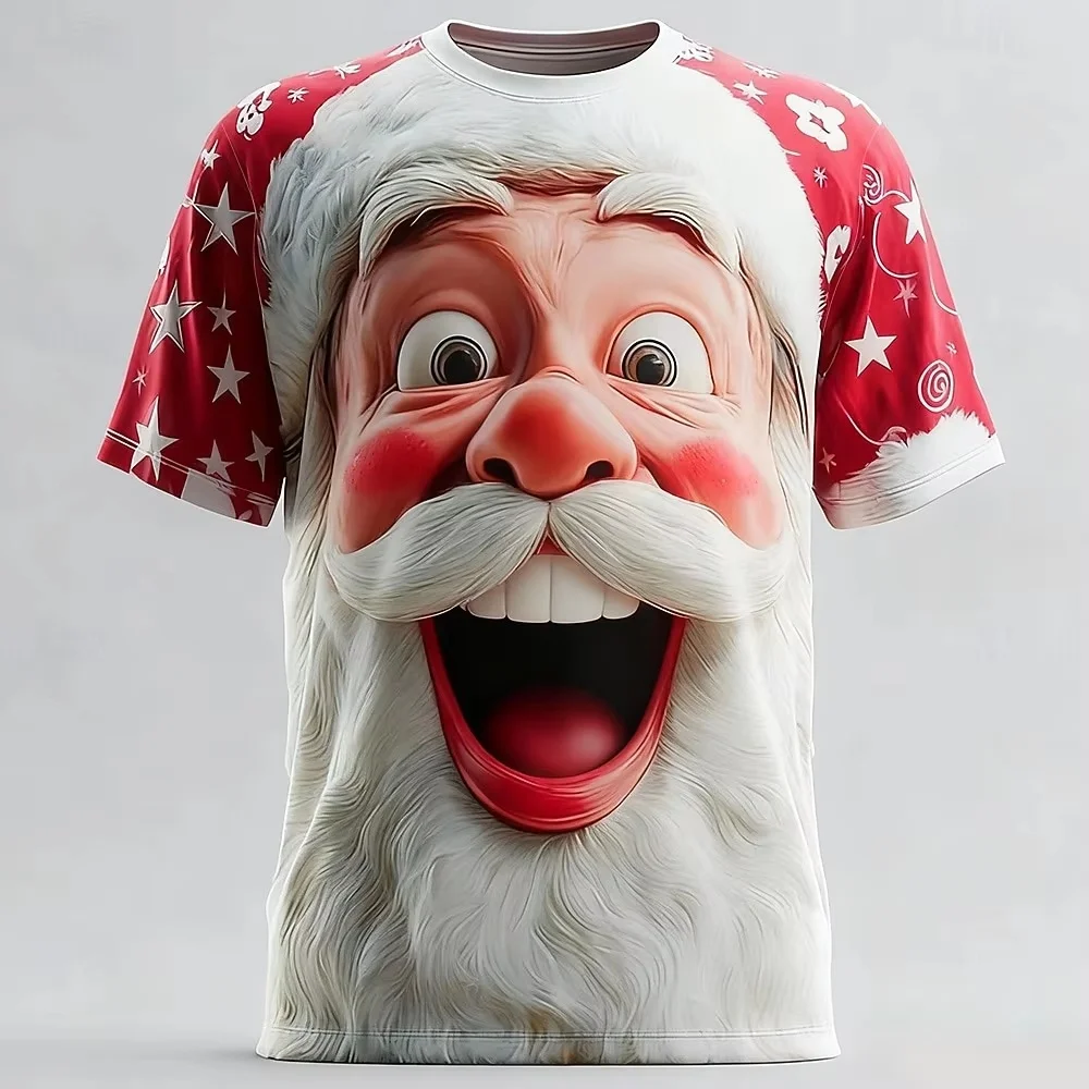 Christmas Funny Men's T-Shirt 3D Santa Claus Pattern Fashion Long Sleeve T-Shirts Casual O-Neck Tops New Year Gift Men's Clothes