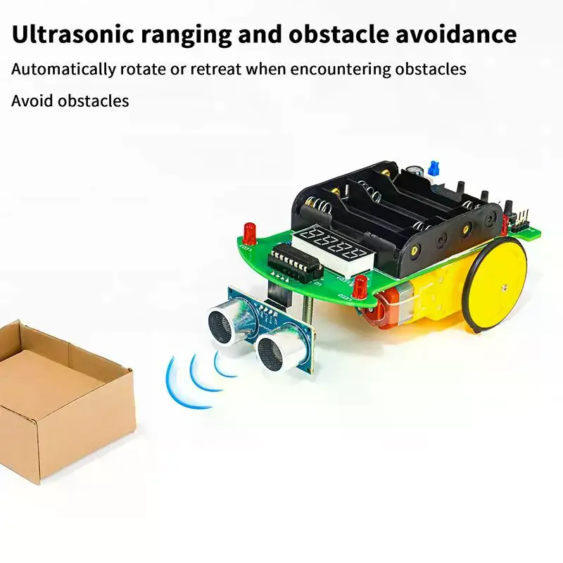 

Hands-on Ultrasonic Detection DIY Car Kit; LED Monitor and Customizable Programming for Obstacle Avoidance