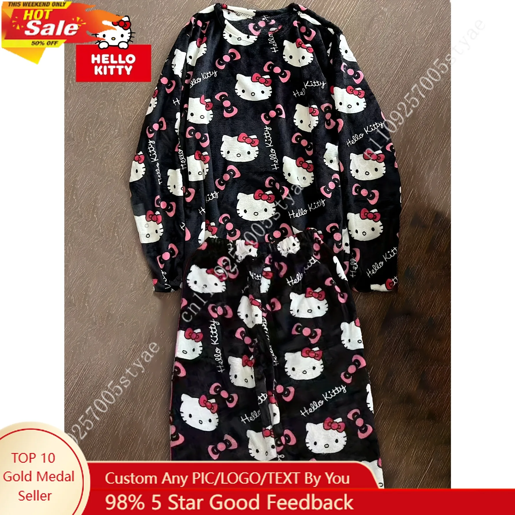 

Hello Kitty Women's Flannel Pj Set Soft Sleepwear 3 Colors Black/Pink/Magenta Warm Lounge Pants for Home Outdoor