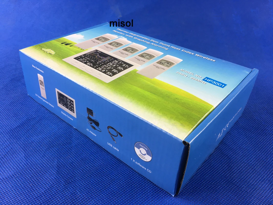 MISOL / 1 UNIT of Wireless weather station with 5 sensors, 5 channels, color screen, data logger, connect to PC, WS-HP3001-8MZ